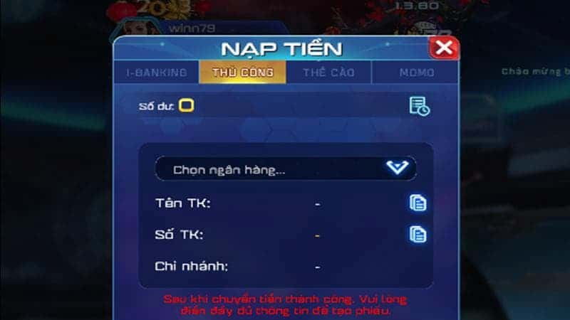 Nạp tiền Win79 thủ công truyền thống
