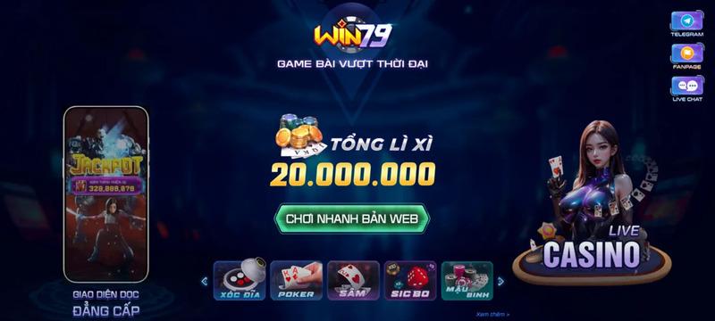 Giao diện trang chủ cổng game Win 79